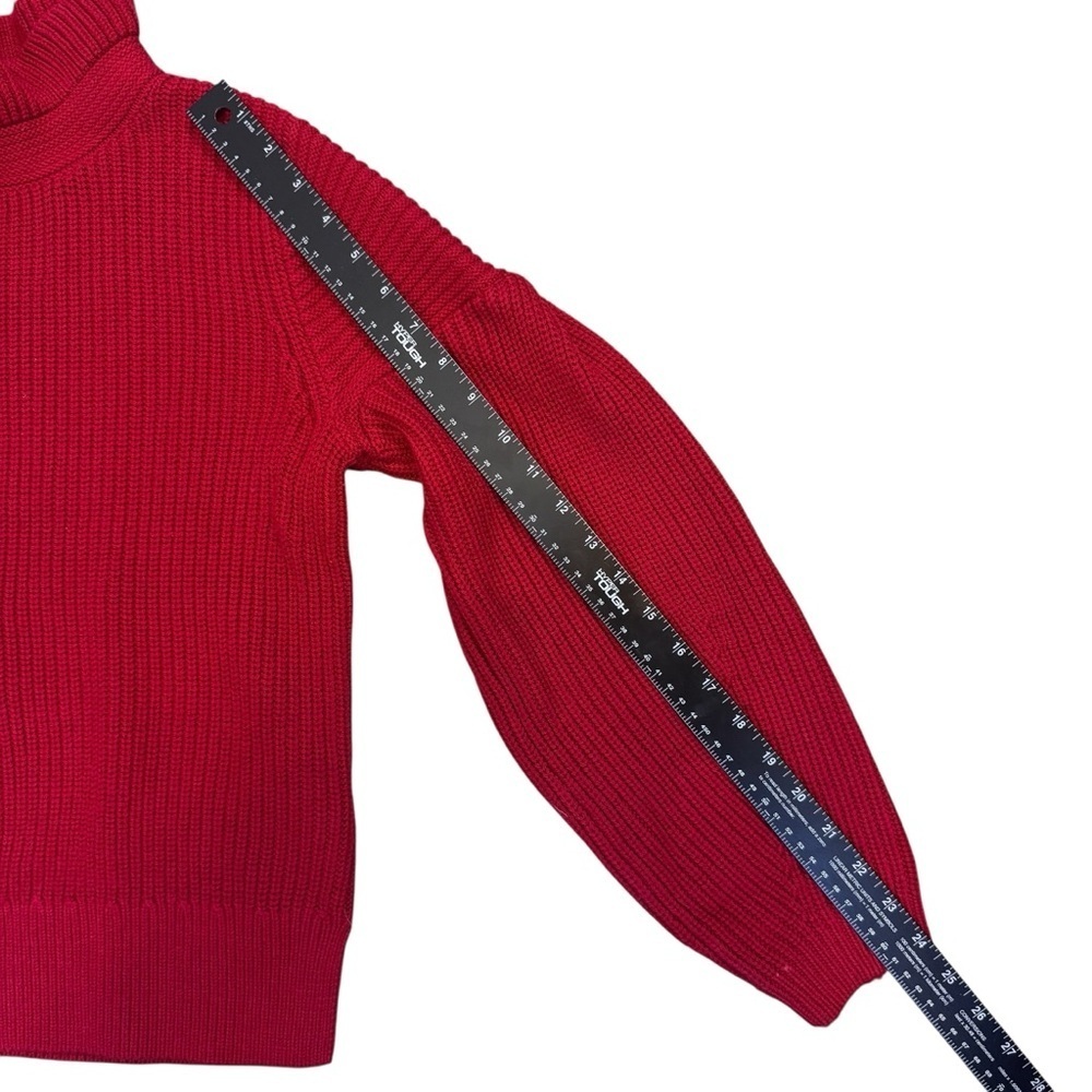 Club Monaco Red 100% Merino Wool Ruffle Neck Balloon Sleeve Sweater Women's Sm - Picture 9 of 11